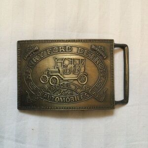 Vintage Henry Ford Detroit Automobiles Model T Brass Belt Buckle